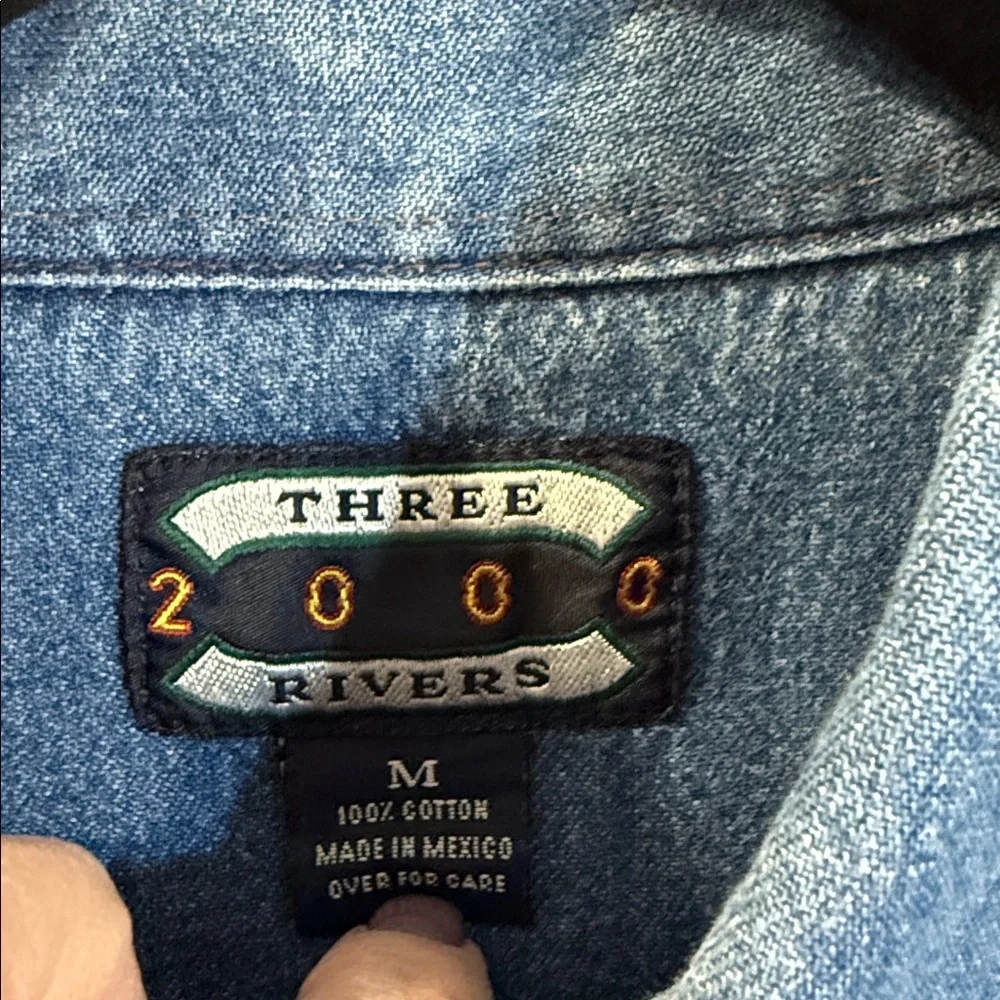 Vintage Rolling Stones Denim Shirt Tour Colorful Logo Minimalist Blue Medium